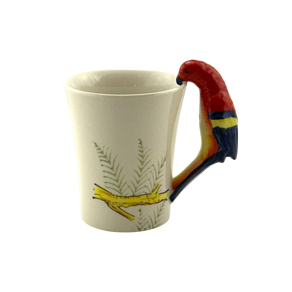 Pier 1 Imports Parrot Bird Mug 3-D Handle Hand Painted Stoneware 16 oz Large